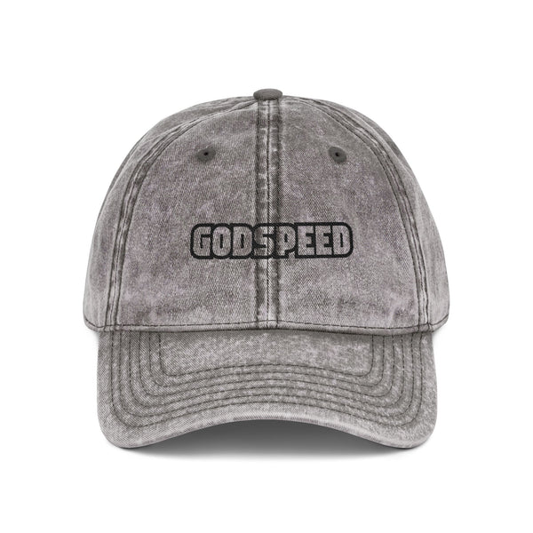 Godspeed Embroidered Vintage Cap — Distressed Red Baseball Hat Hats Printify One size Charcoal Grey