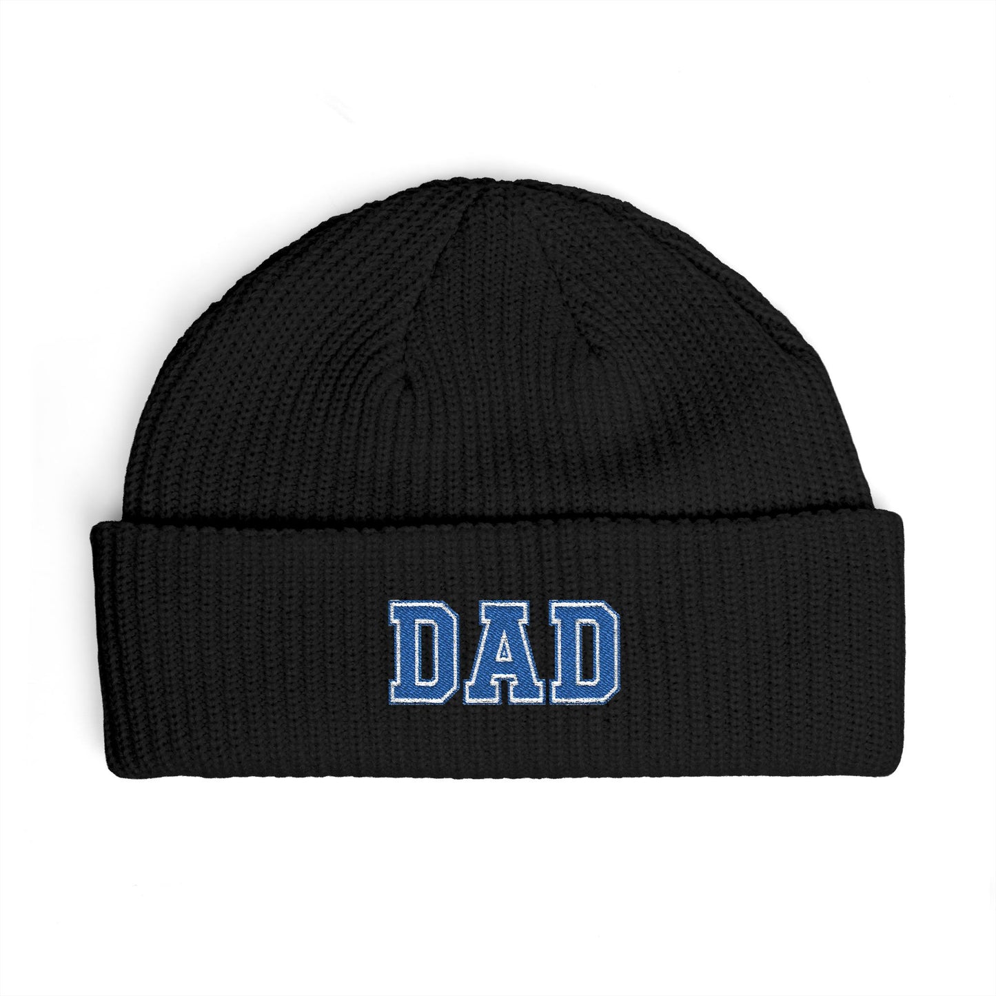 Dad Cuff Beanie — Embroidered Varsity Logo Knit Hat for Fathers, Gift for Dad Hats Printify One size Black
