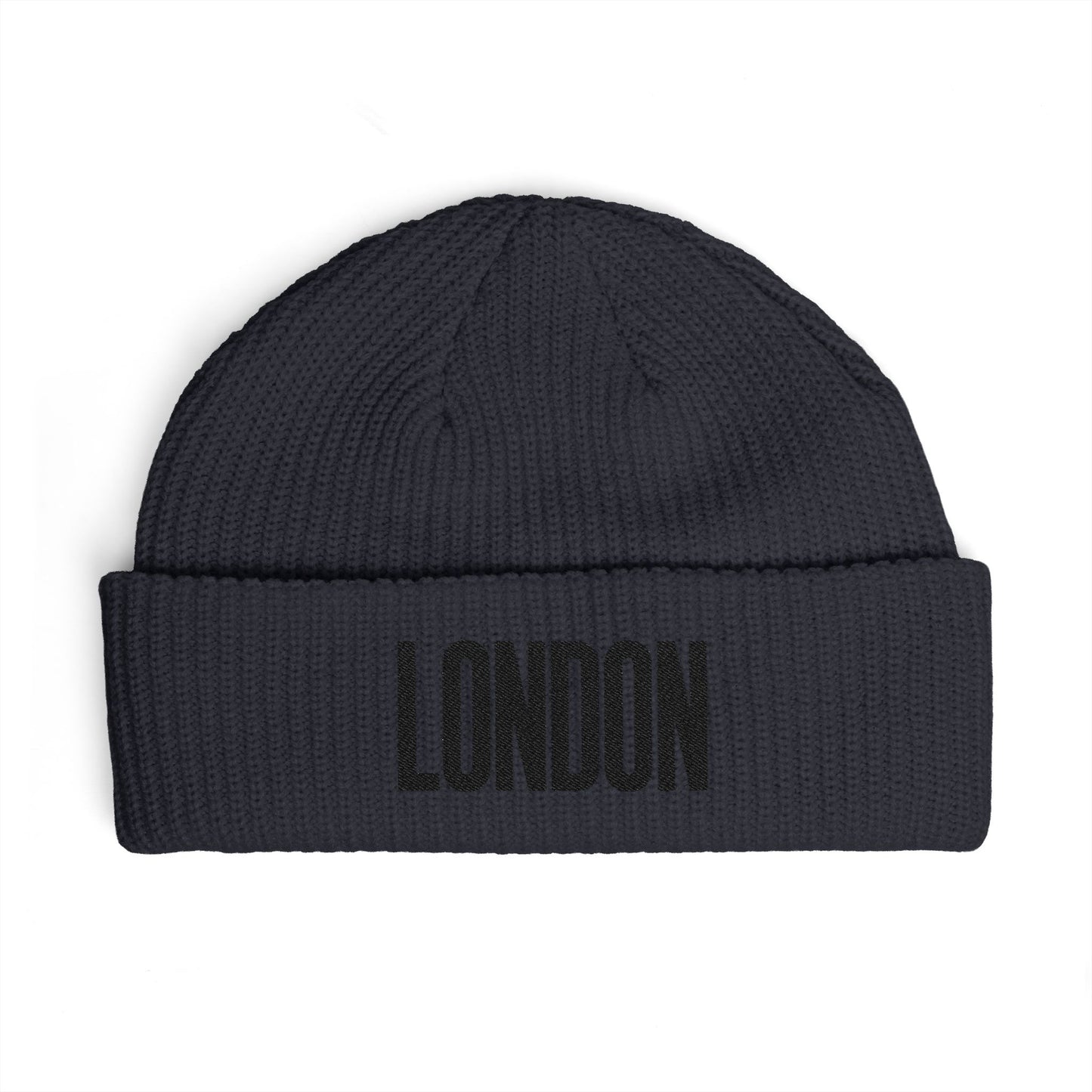 London Cuff Beanie – Embroidered City Knit Hat Hats Printify One size Navy