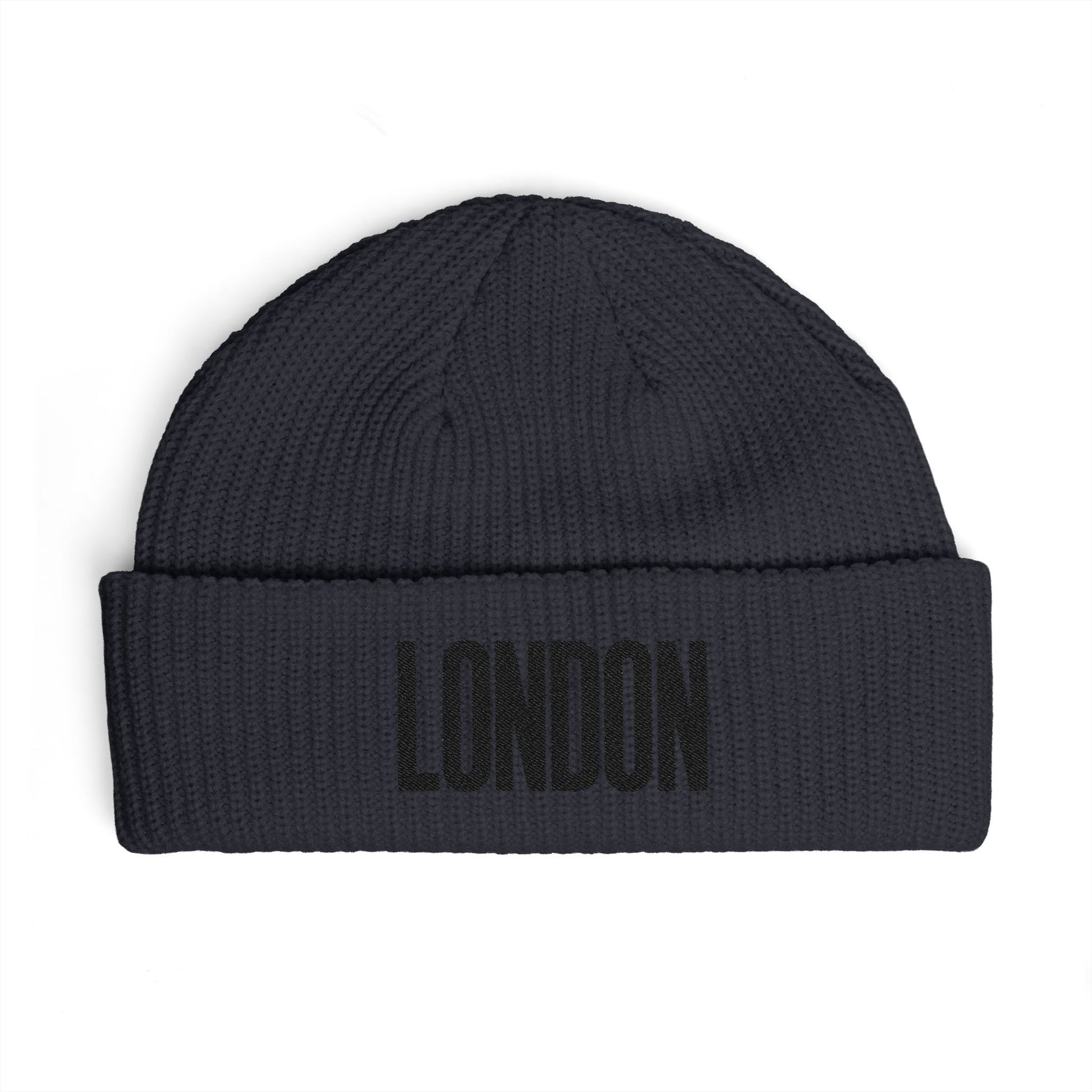 London Cuff Beanie – Embroidered City Knit Hat Hats Printify One size Navy