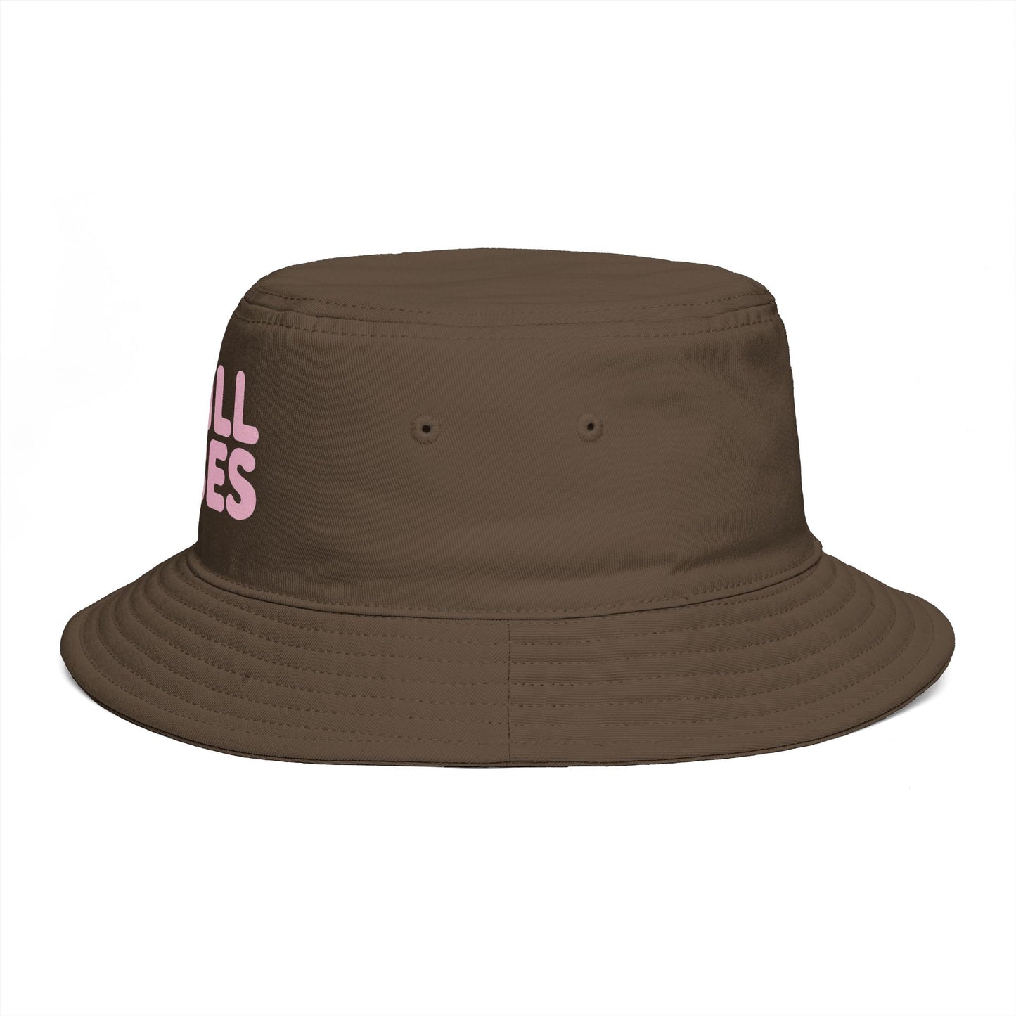 Chill Vibes Bucket Hat — Retro Pink Text Cotton Sun Hat