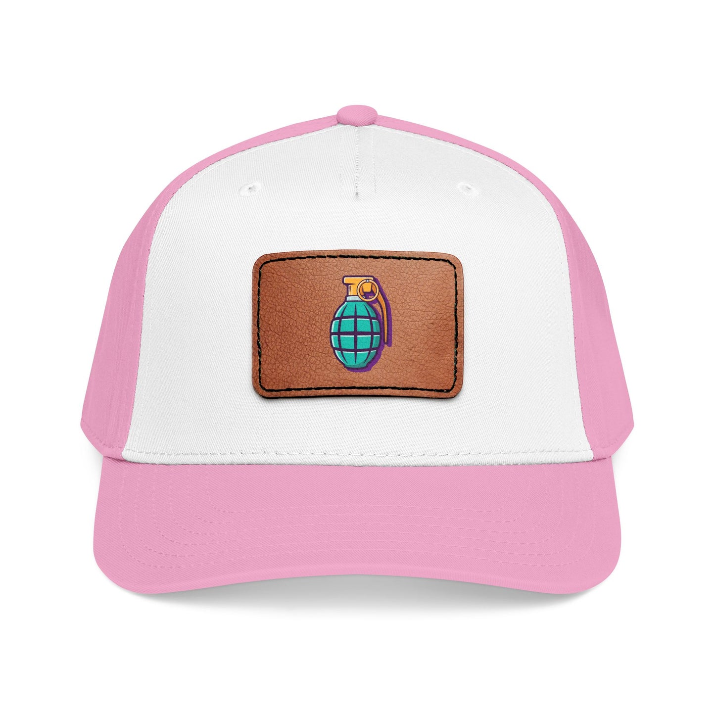 Leather Patch Baseball Cap — Retro Grenade Patch Hat Hats Printify