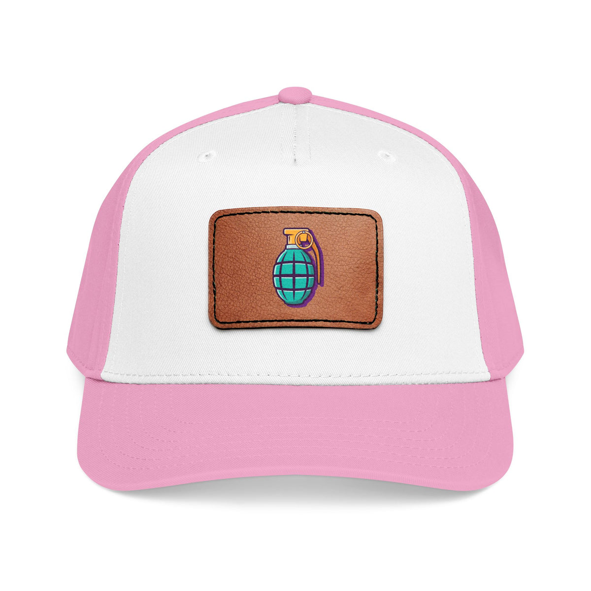Leather Patch Baseball Cap — Retro Grenade Patch Hat Hats Printify