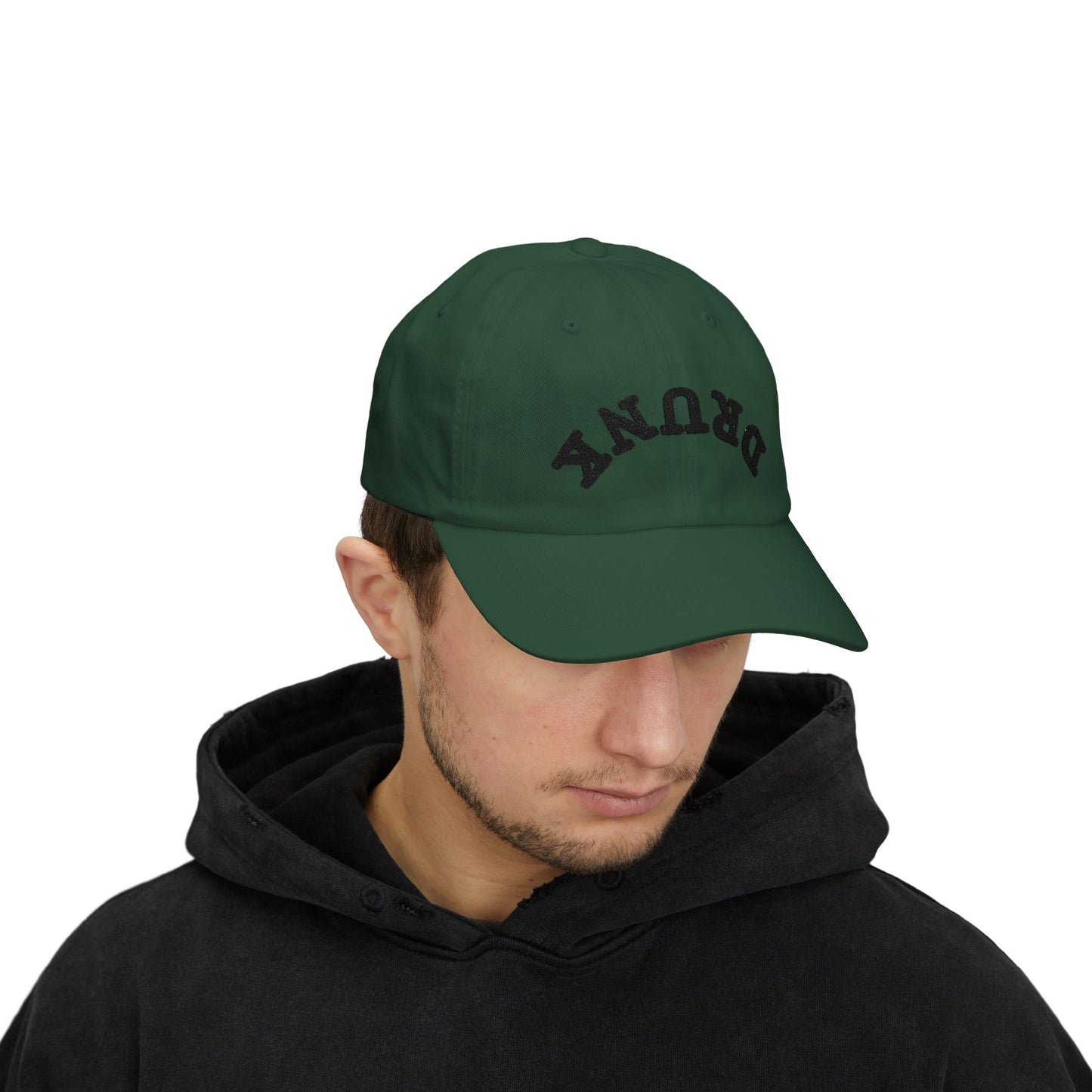 Dad Cap – 'DRUNK' Arch Embroidered White Baseball Hat