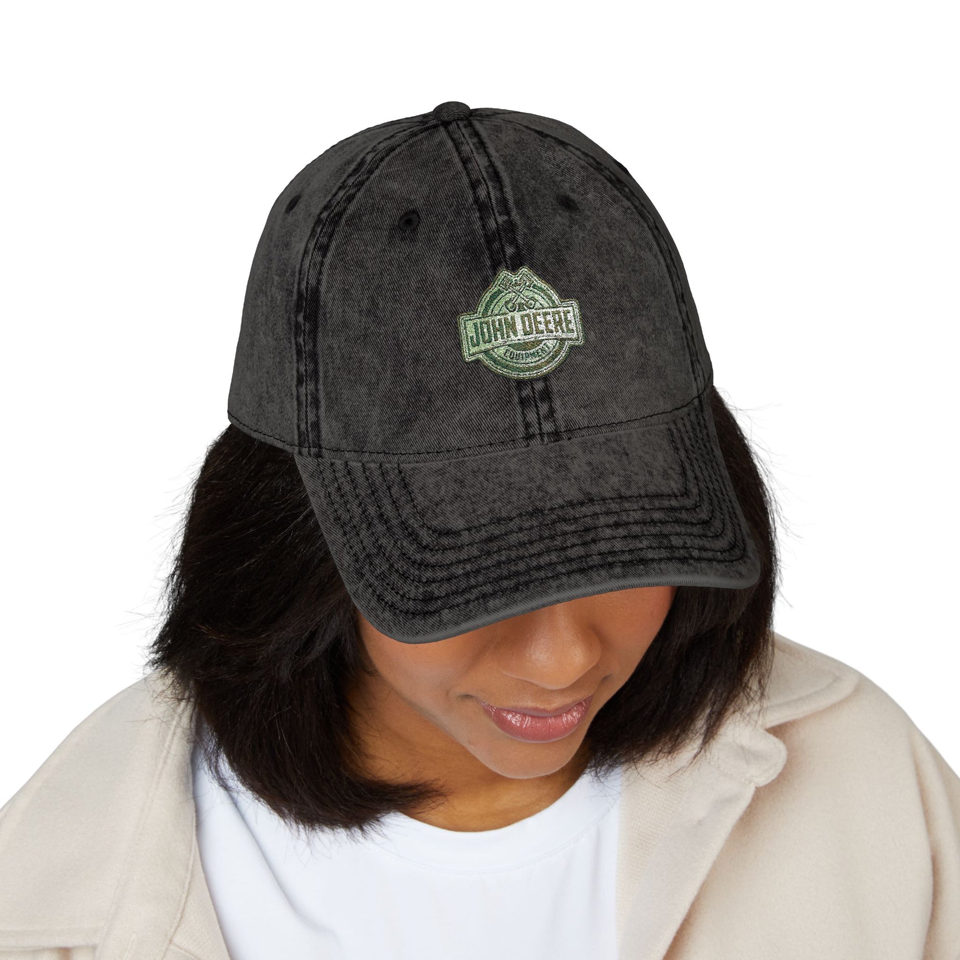 Vintage Embroidered Cap - Retro Green Crest Logo Dad Hat Hats Printify