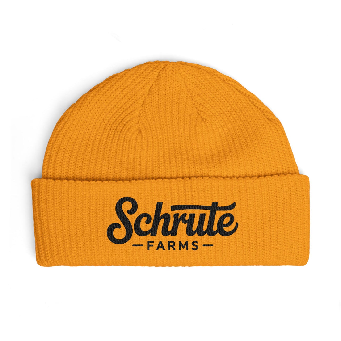 Schrute Farms Cuff Beanie – Embroidered Farm Logo Winter Hat Hats Printify One size Gold