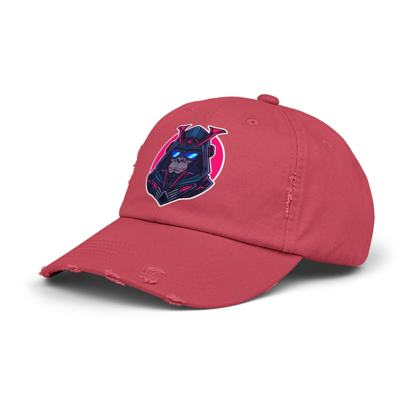 Samurai Skull Distressed Cap — Neon Retro Gamer Hat