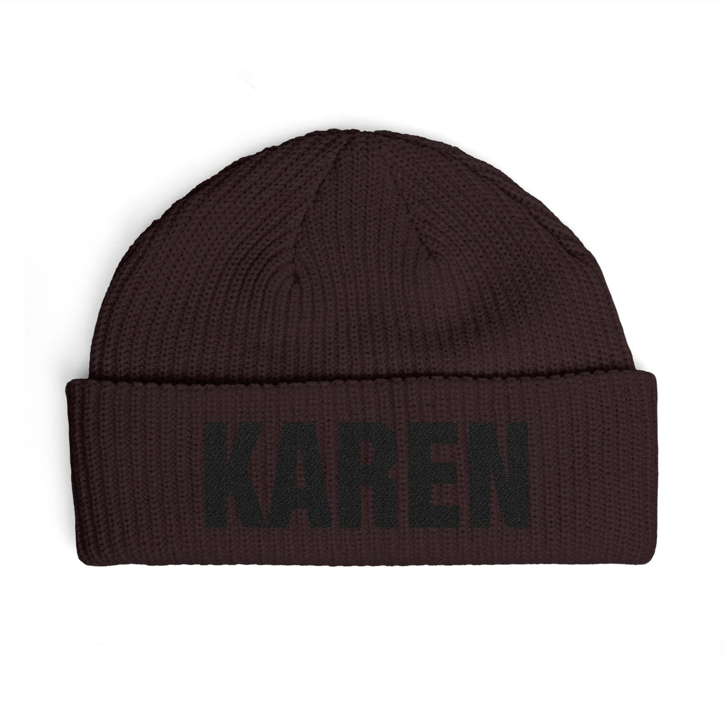 Cuff Beanie — Bold "KAREN" Embroidered Knit Hat Hats Printify One size Plum