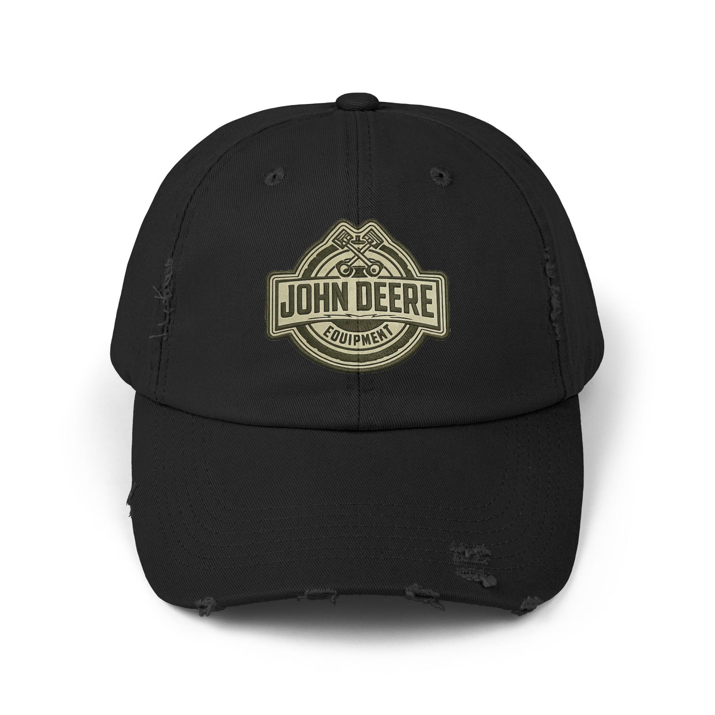 Distressed John Deere Logo Cap — Vintage Farm Equipment Baseball Hat Hats Printify
