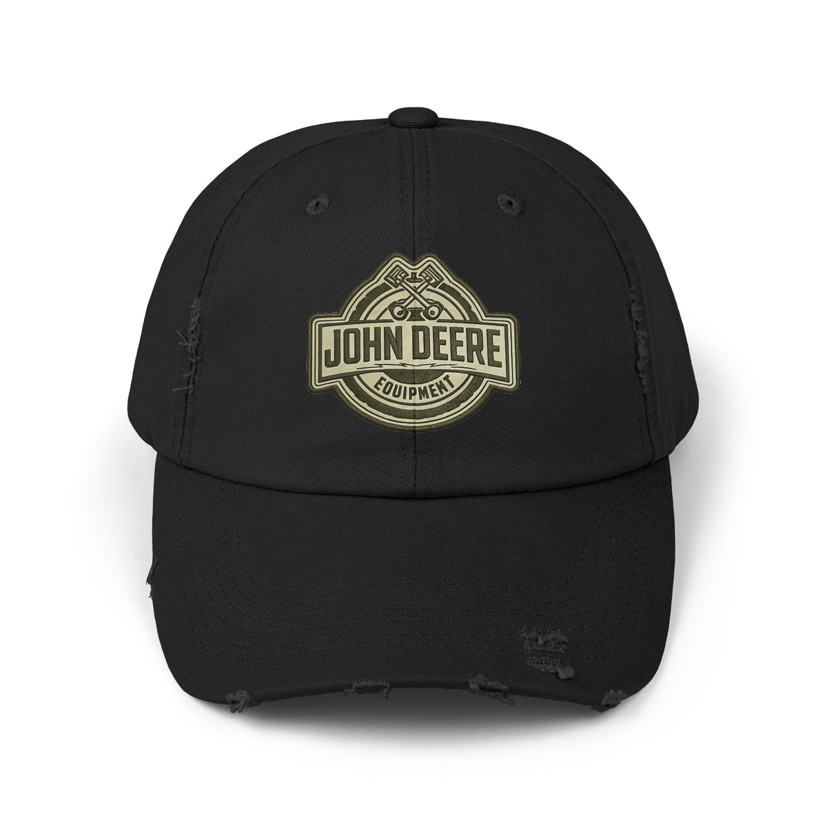 Distressed John Deere Logo Cap — Vintage Farm Equipment Baseball Hat Hats Printify