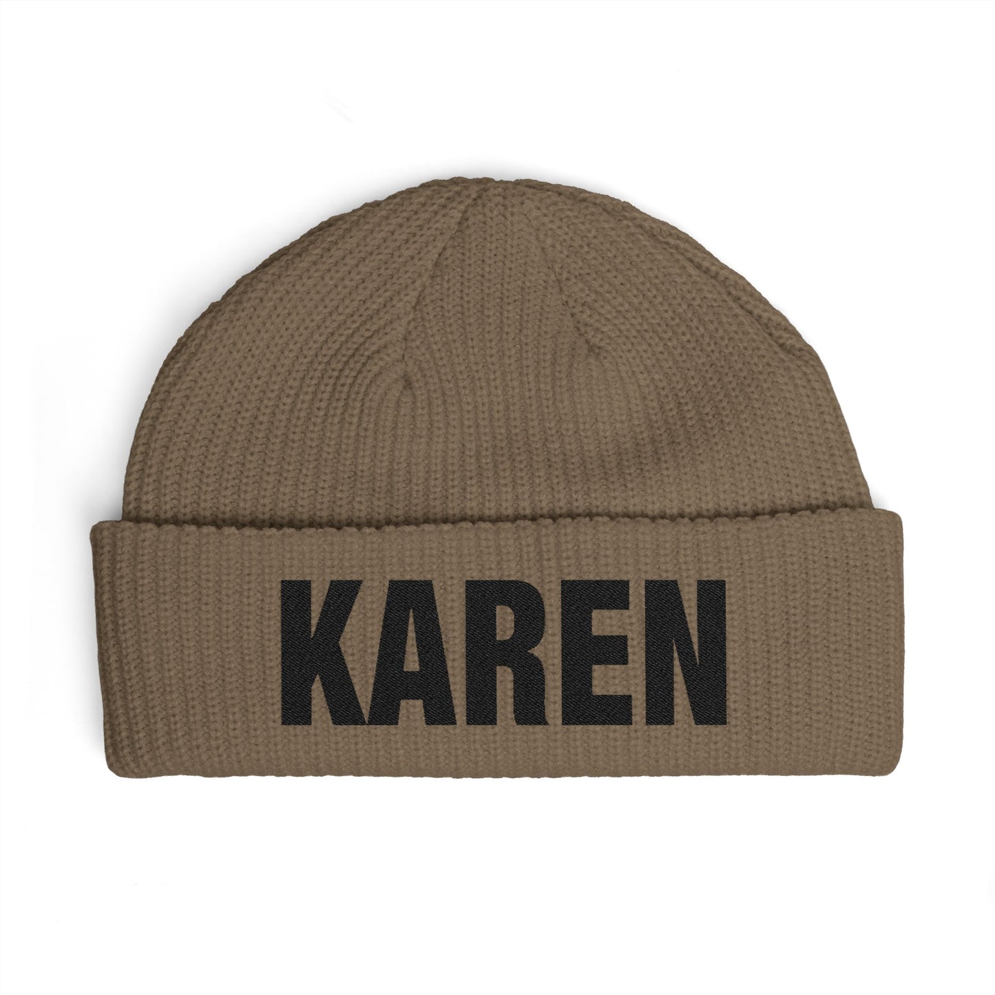 Cuff Beanie — Bold "KAREN" Embroidered Knit Hat Hats Printify One size Walnut