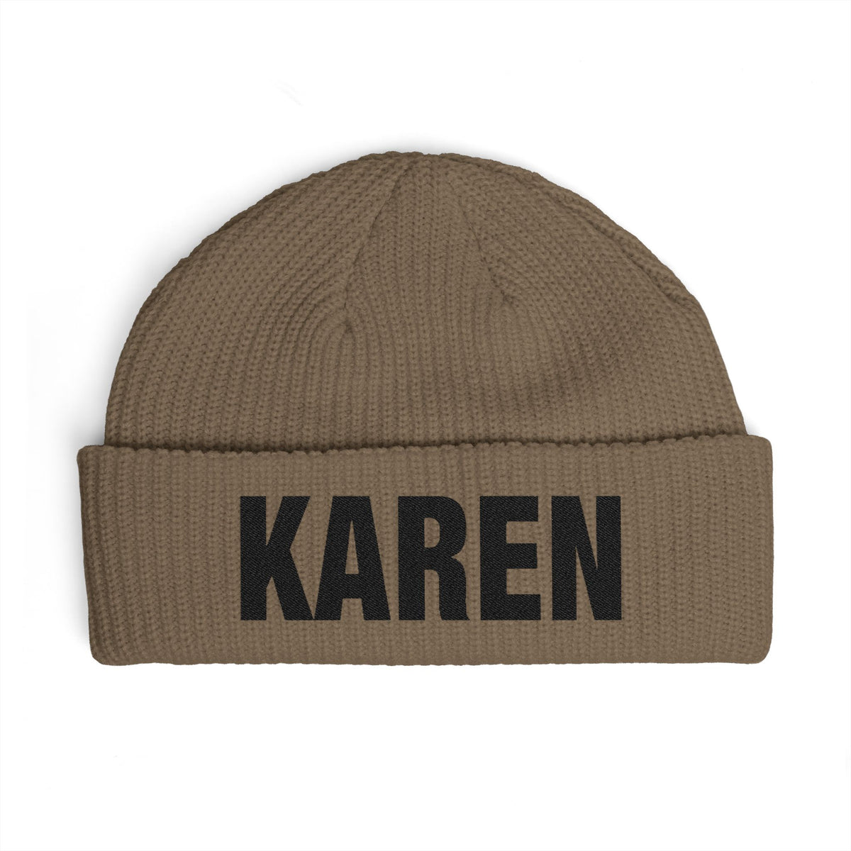Cuff Beanie — Bold "KAREN" Embroidered Knit Hat Hats Printify One size Walnut