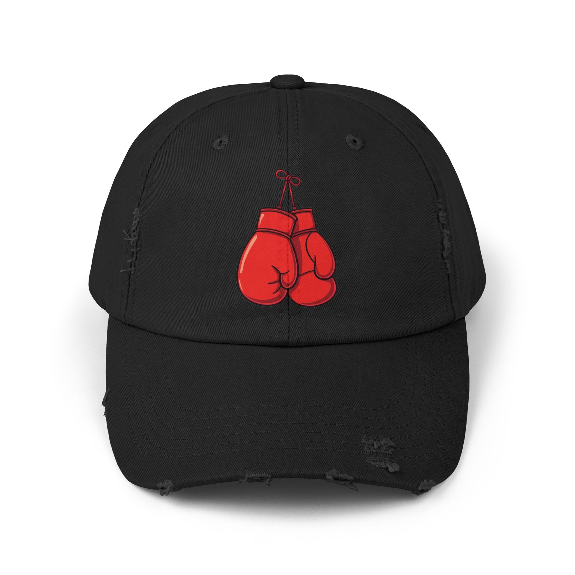 Boxing Gloves Distressed Cap - Red Gloves Dad Hat Hats Printify Black One size