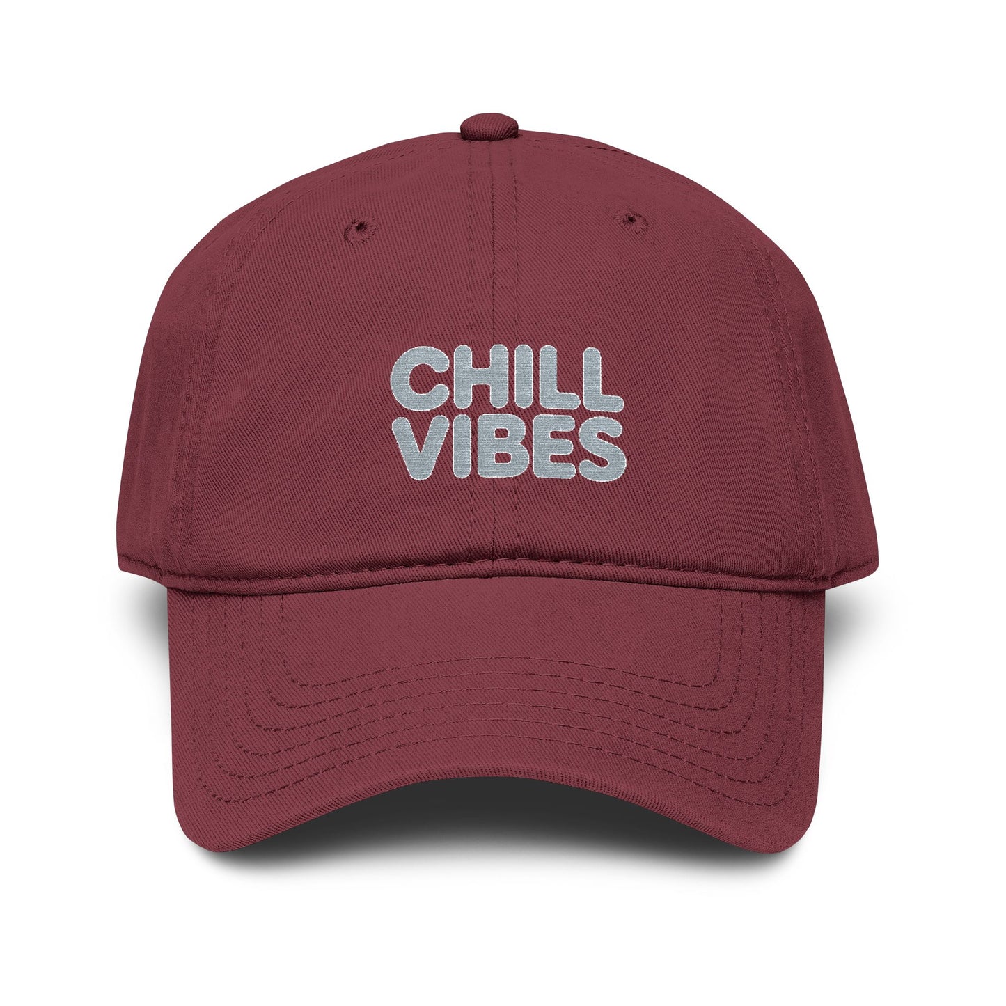 Chill Vibes Washed Baseball Cap Hats Printify One size Maroon
