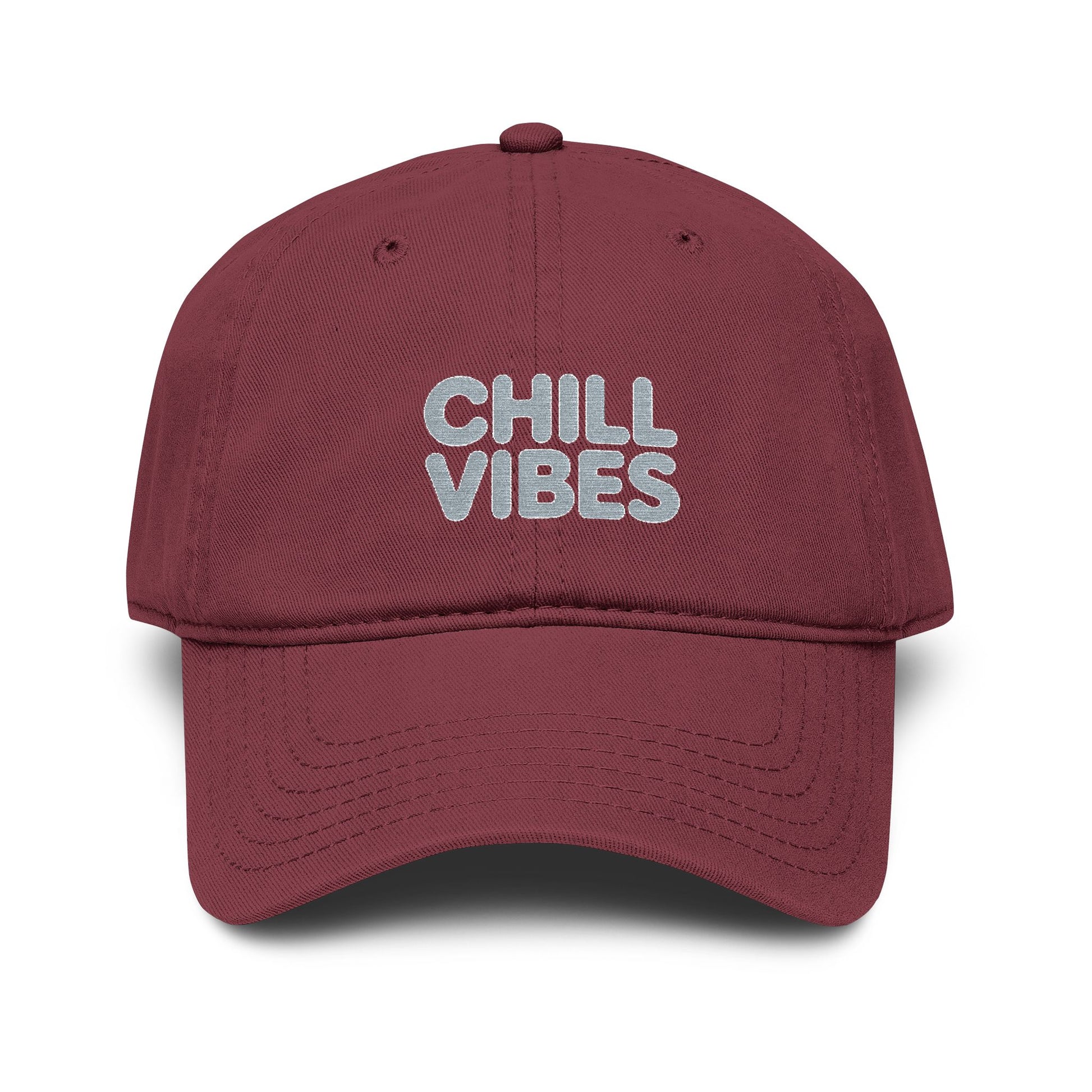 Chill Vibes Washed Baseball Cap Hats Printify One size Maroon