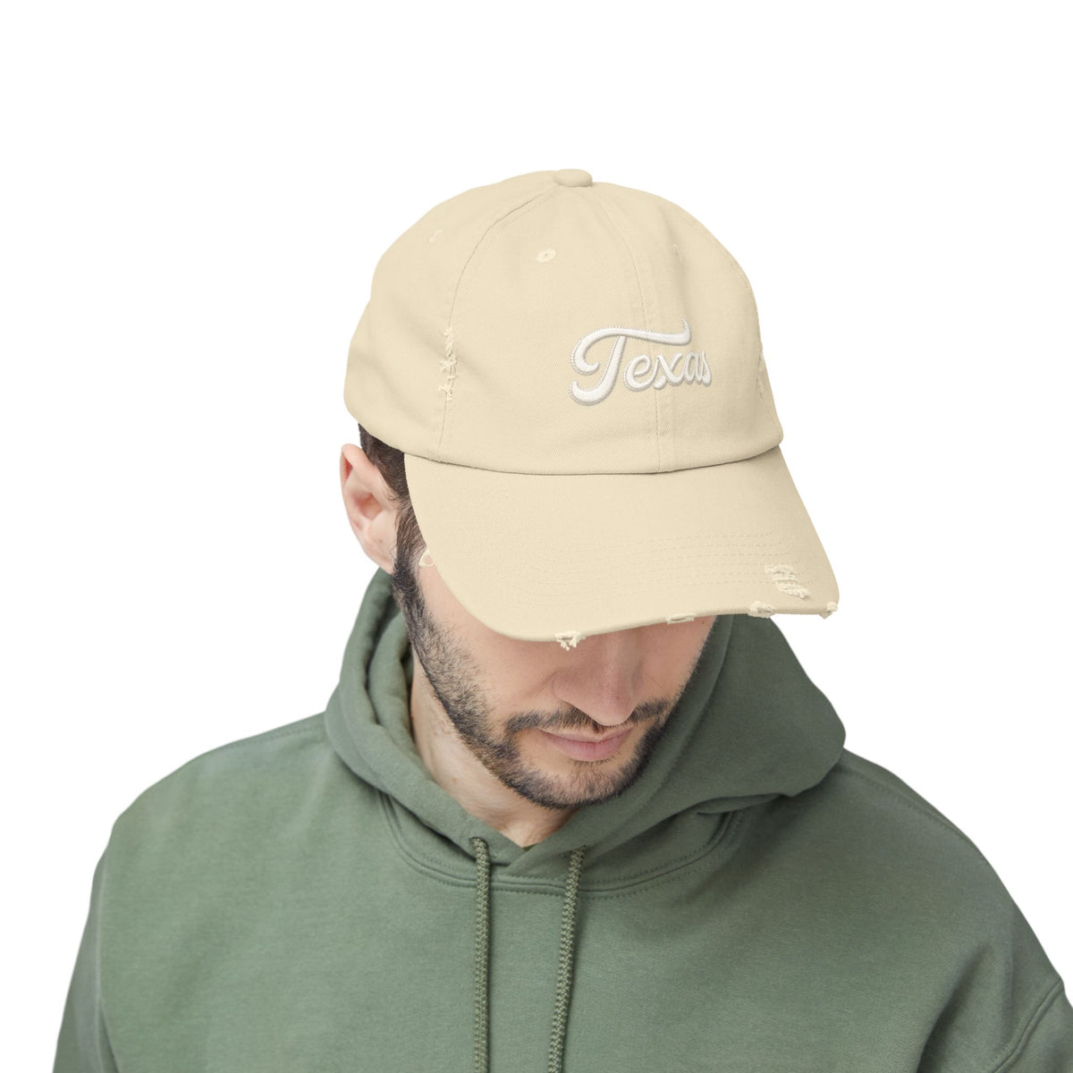 Texas Distressed Baseball Cap — Vintage Script Embroidered Hat