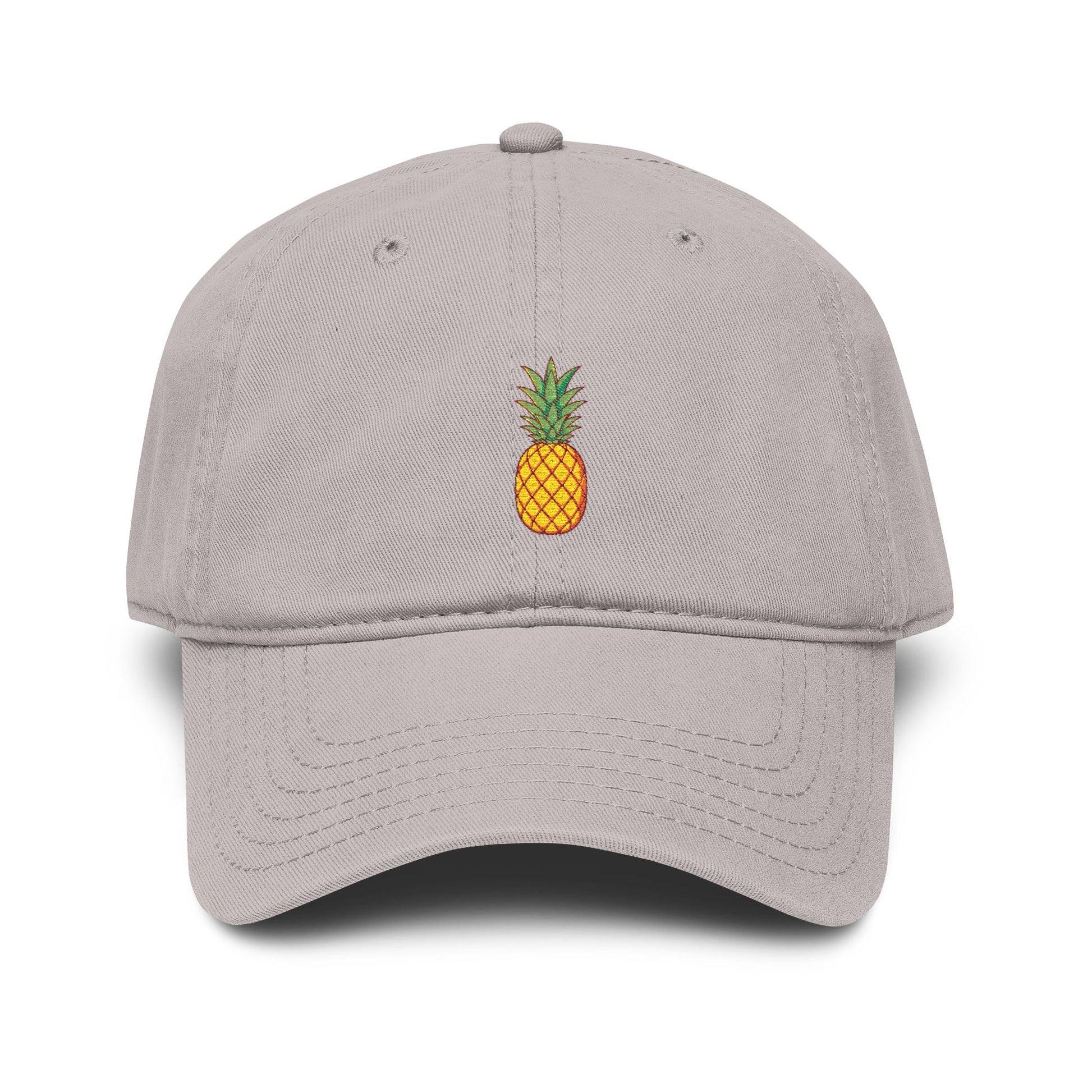 Pineapple Embroidered Washed Baseball Cap Hats Printify One size Gray