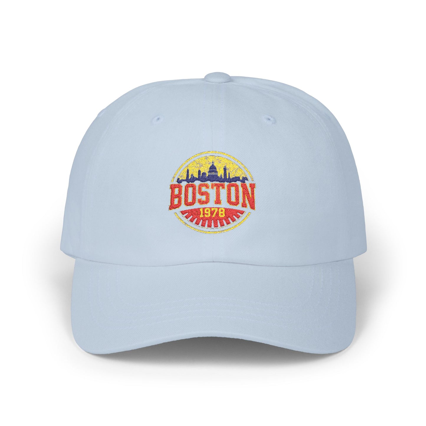 Boston Vintage Dad Cap – Retro Skyline Embroidered Baseball Hat Hats Printify Light Blue One size