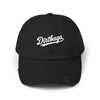 Dirtbags Distressed Baseball Cap — Vintage Script Embroidered Hat Hats Printify Black One size