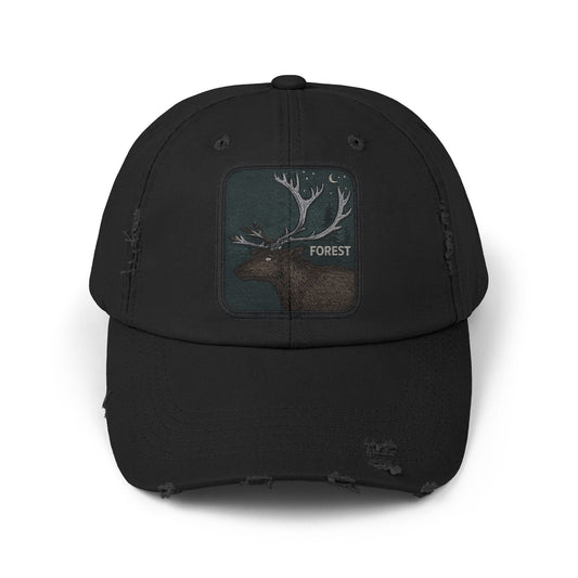 Distressed Forest Moose Cap Hats Printify Black One size