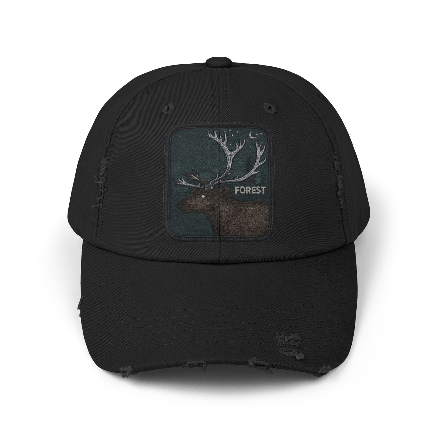 Distressed Forest Moose Cap Hats Printify Black One size