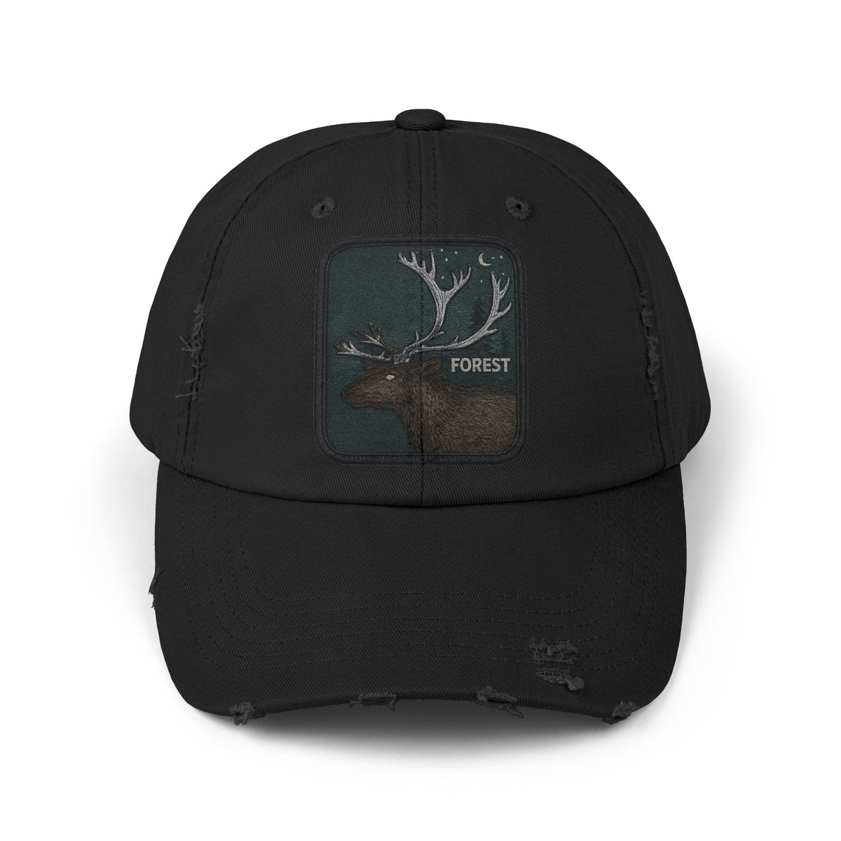 Distressed Forest Moose Cap Hats Printify Black One size