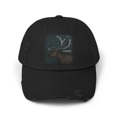 Distressed Forest Moose Cap Hats Printify Black One size