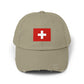 Swiss Flag Distressed Cap — Vintage Red Cross Baseball Hat Hats Printify Light Olive One size