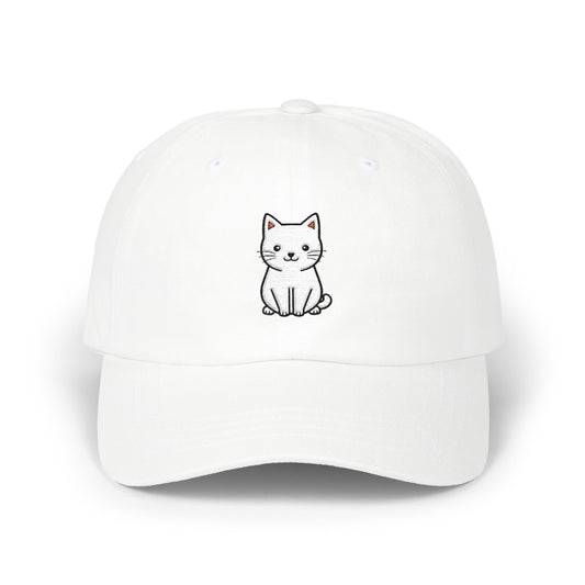 Cute Kitty Embroidered Dad Cap Hats Printify White One size