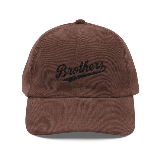 Vintage Corduroy Baseball Cap — Embroidered "Brothers" Script Hats Printify Dark Brown One size