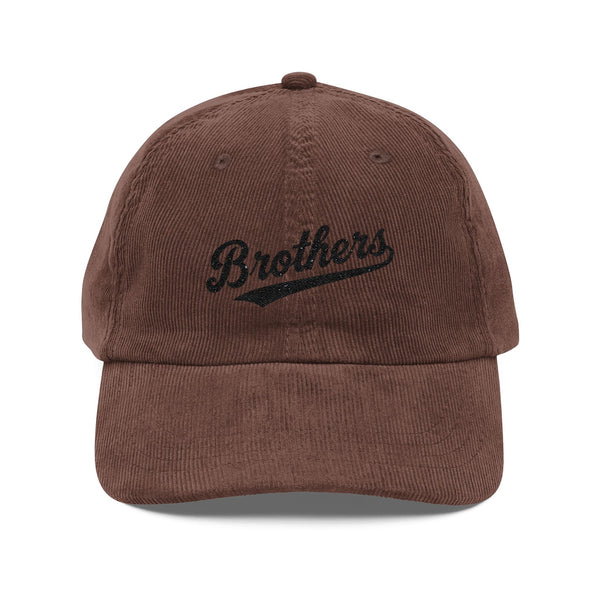 Vintage Corduroy Baseball Cap — Embroidered "Brothers" Script Hats Printify Dark Brown One size