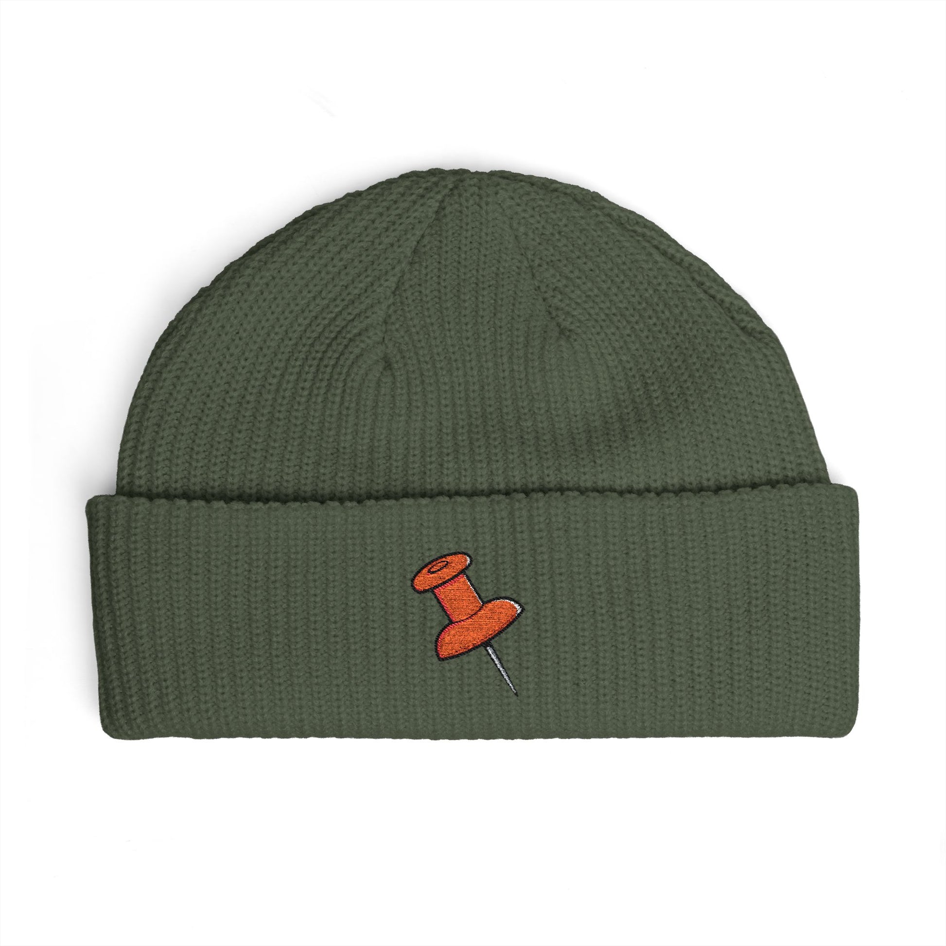 Cuff Beanie with Orange Pushpin Embroidery – Casual Streetwear Knit Hat Hats Printify One size Cypress