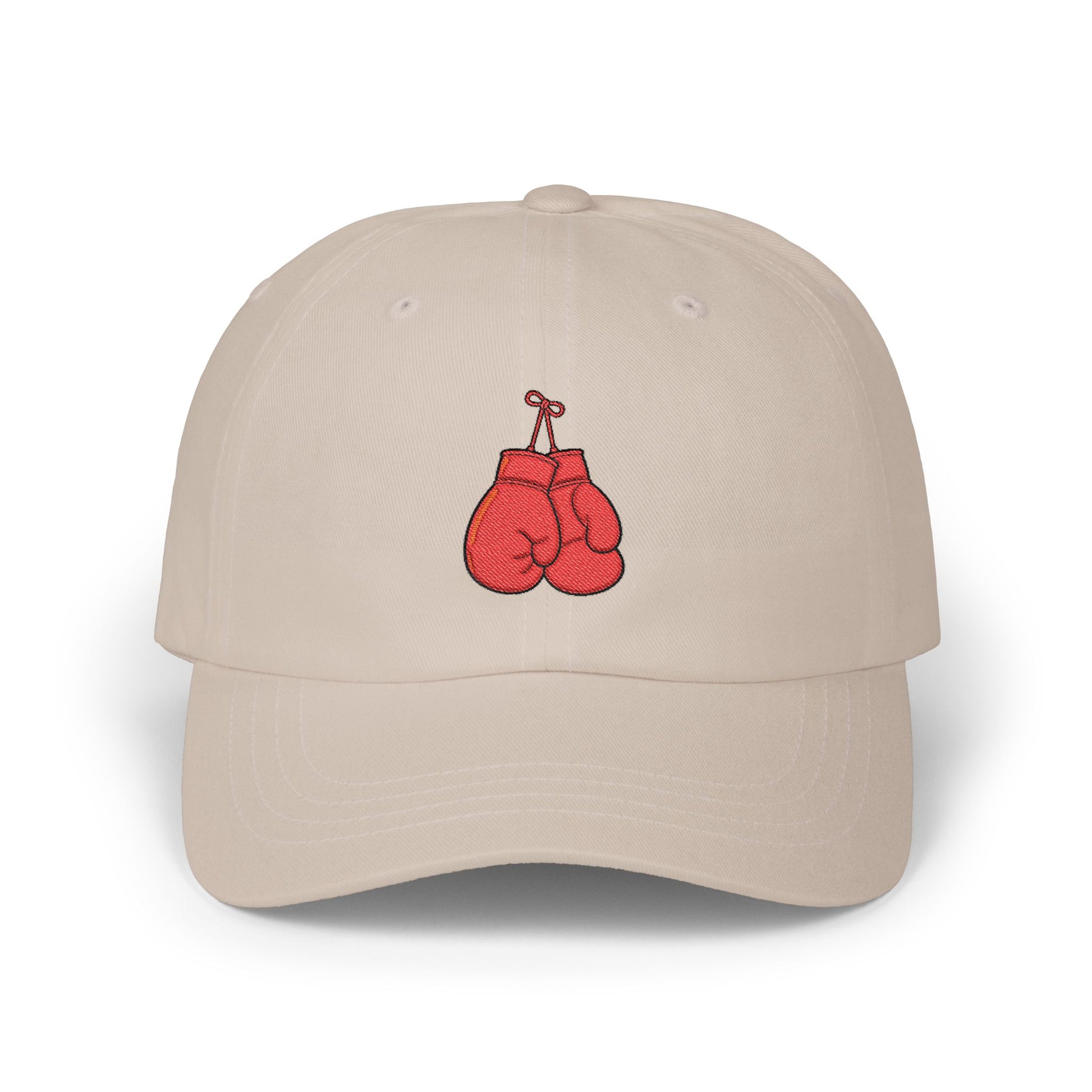Dad Cap with Red Boxing Gloves Embroidery – Vintage Sports Baseball Hat Hats Printify Stone One size