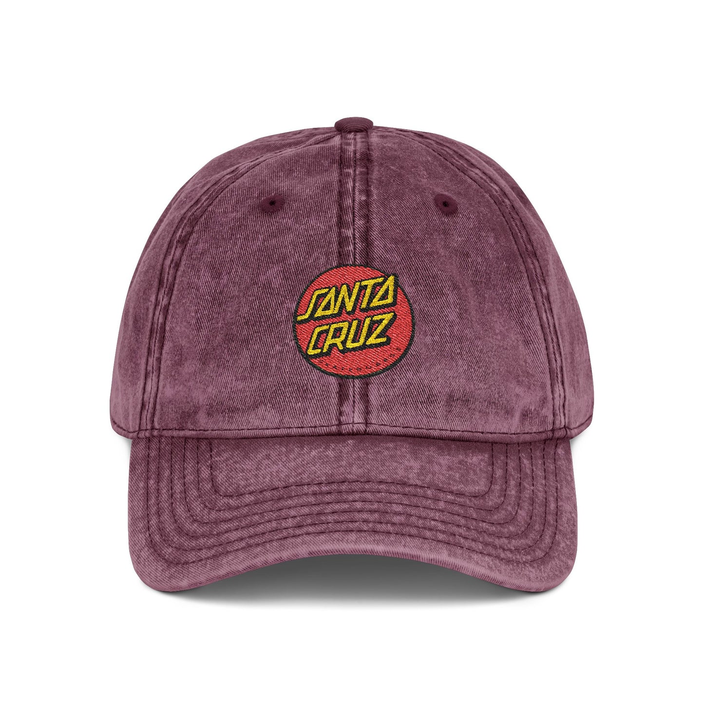 Vintage Embroidered Cap — Santa Cruz Retro Baseball Hat Hats Printify One size Maroon