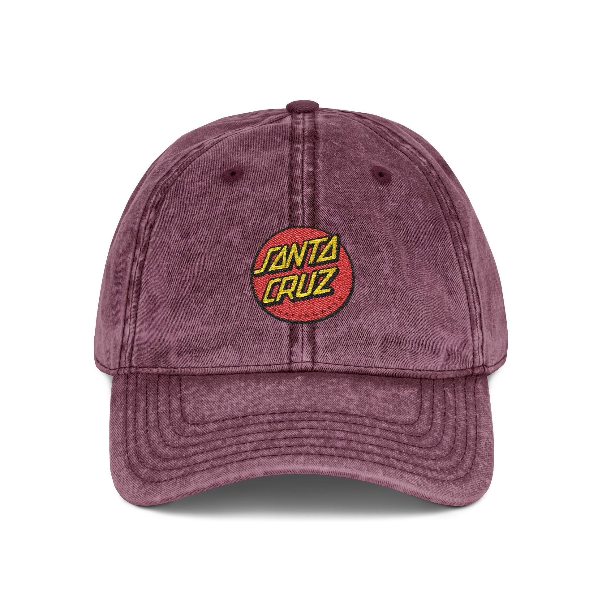 Vintage Embroidered Cap — Santa Cruz Retro Baseball Hat Hats Printify One size Maroon