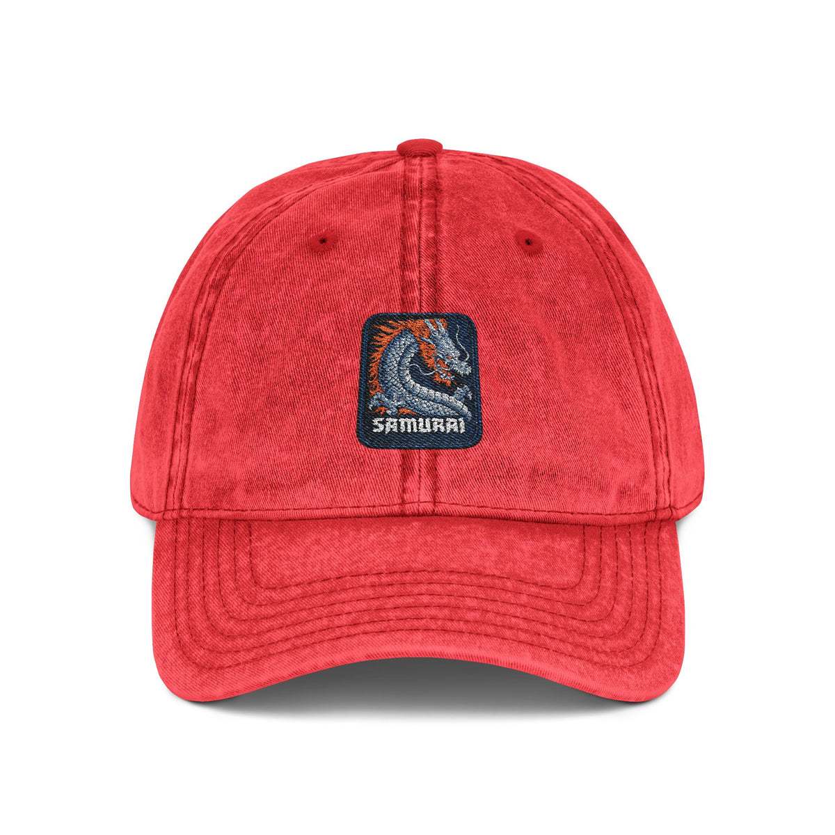 Embroidered Vintage Wave Cap Hats Printify One size Red