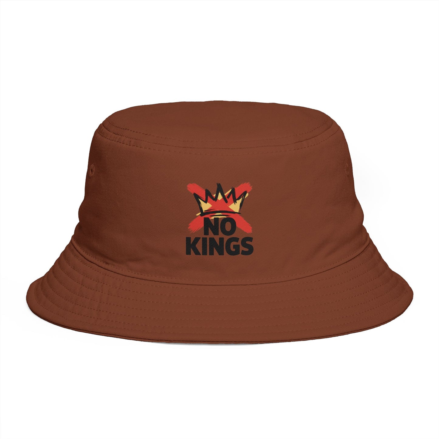 No Kings Bucket Hat — Rebellious Crown Graphic Cotton Bucket Hat Hats Printify