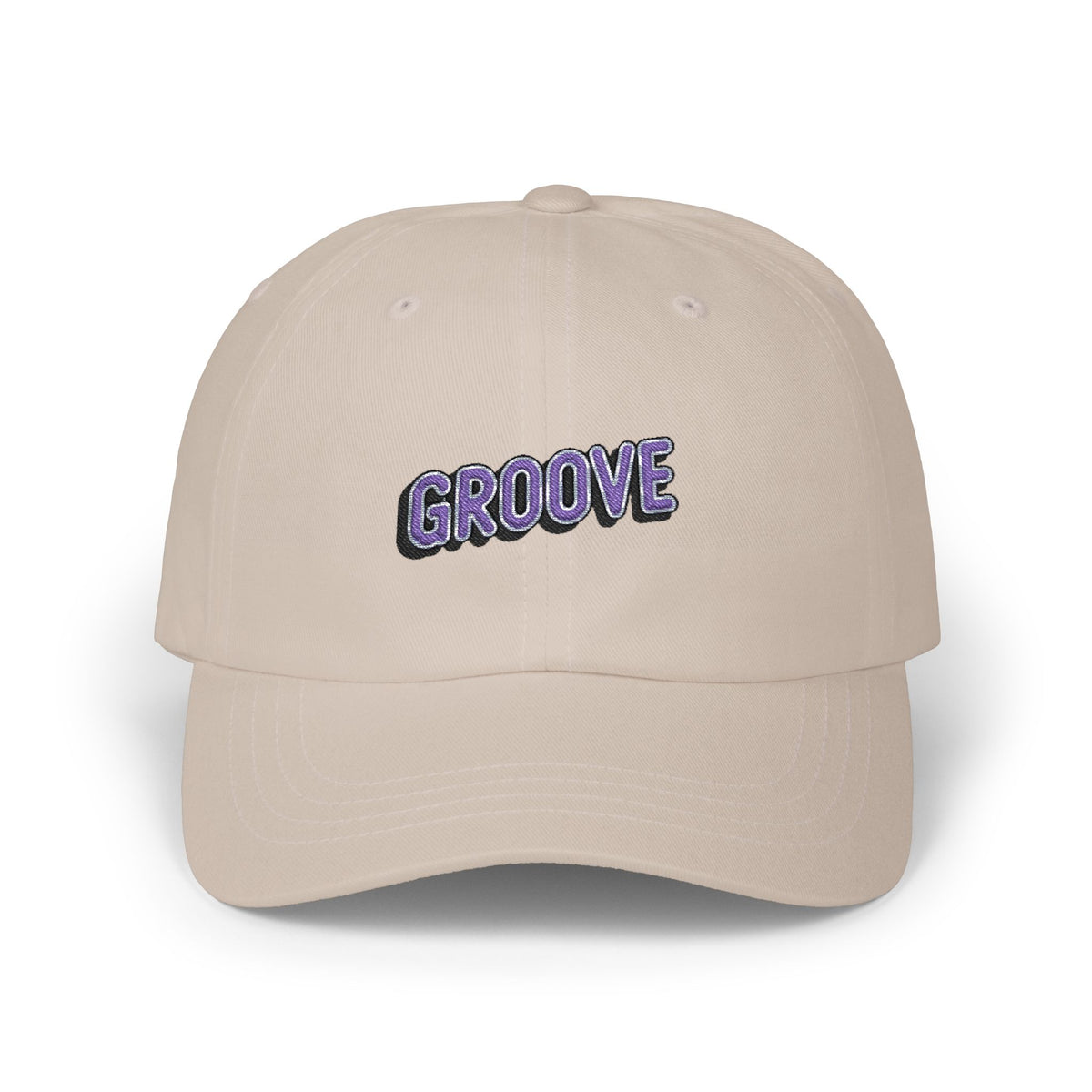 Groove Embroidered Dad Cap – Retro Purple 90s Vibe Adjustable Hat Hats Printify Stone One size