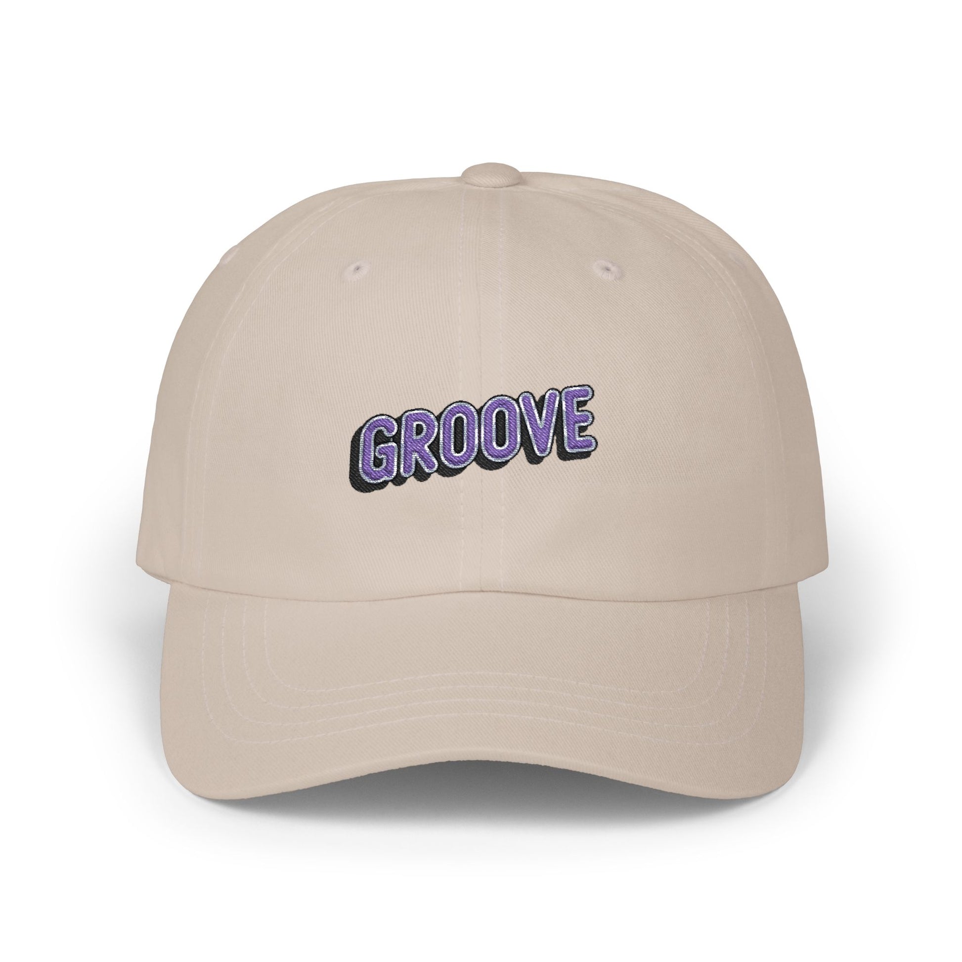 Groove Embroidered Dad Cap – Retro Purple 90s Vibe Adjustable Hat Hats Printify Stone One size
