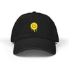 Embroidered Drip Smiley Denim Hat — Yellow Melting Smilecap Hats Printify One size Black