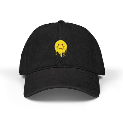 Embroidered Drip Smiley Denim Hat — Yellow Melting Smilecap Hats Printify One size Black