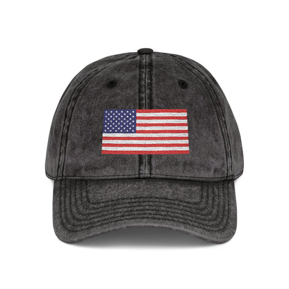 Vintage Washed Dad Hat with Embroidered American Flag — Patriotic Cap for 4th of July & Everyday Wear Hats Printify One size Black