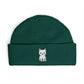 Embroidered Kitten Cuff Beanie