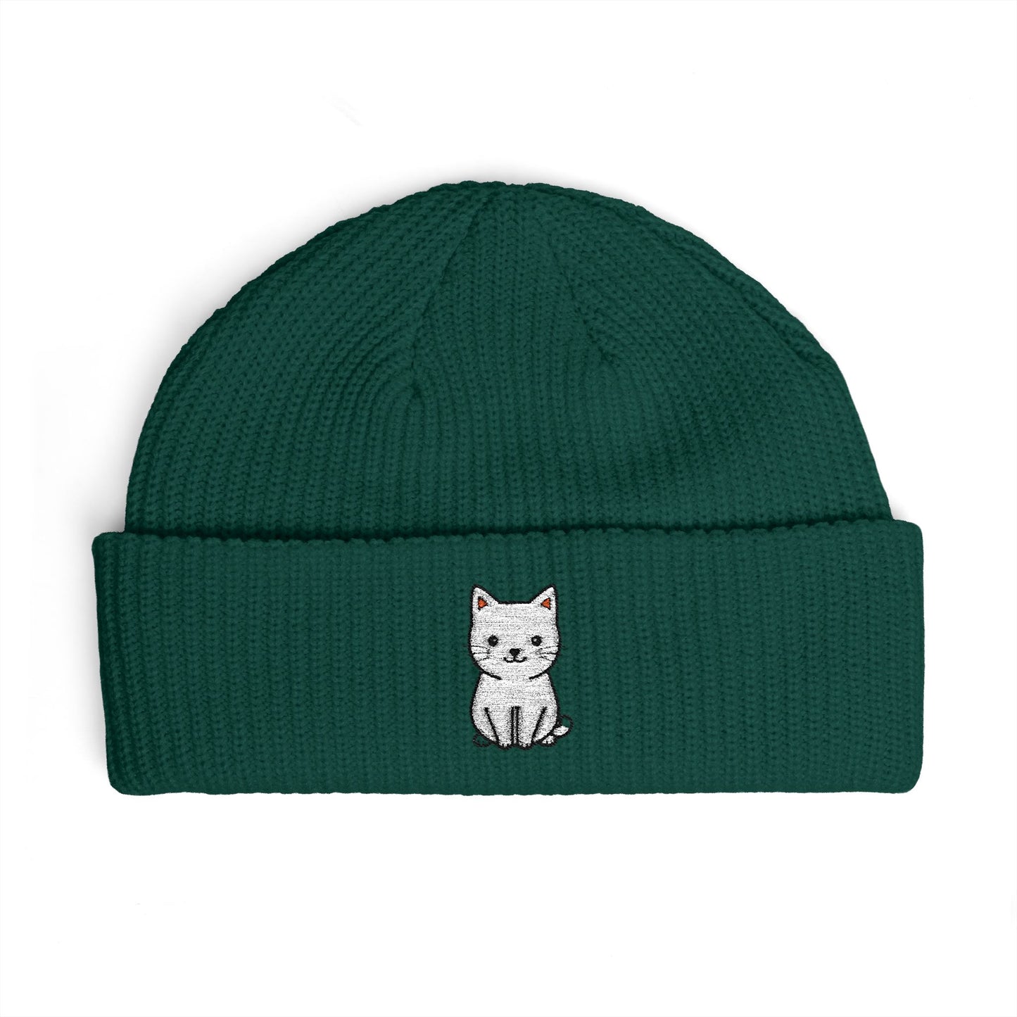 Embroidered Kitten Cuff Beanie