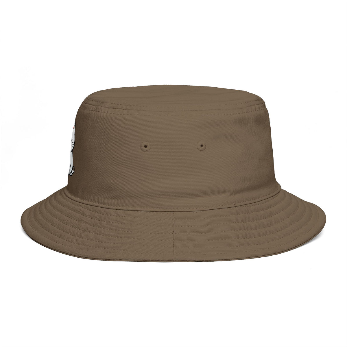 Brown Bucket Hat with Cute White Cat Embroidery — Casual Cat Lover Accessory Hats Printify