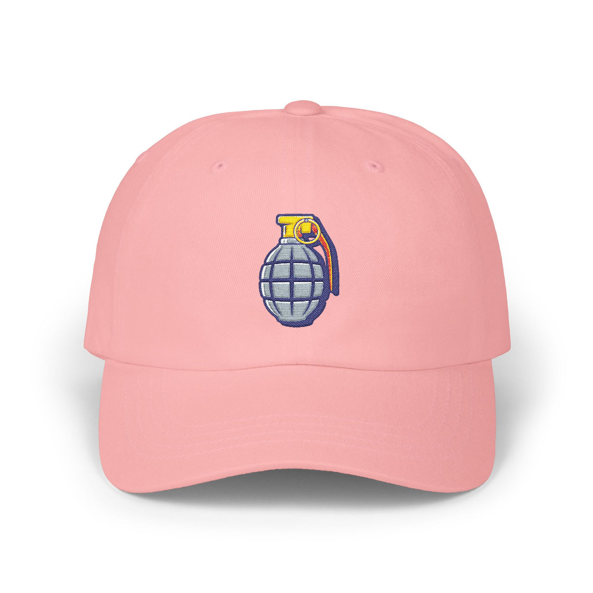 Grenade Embroidered Dad Cap — Military Inspired Retro Patch Hat Hats Printify Pink One size