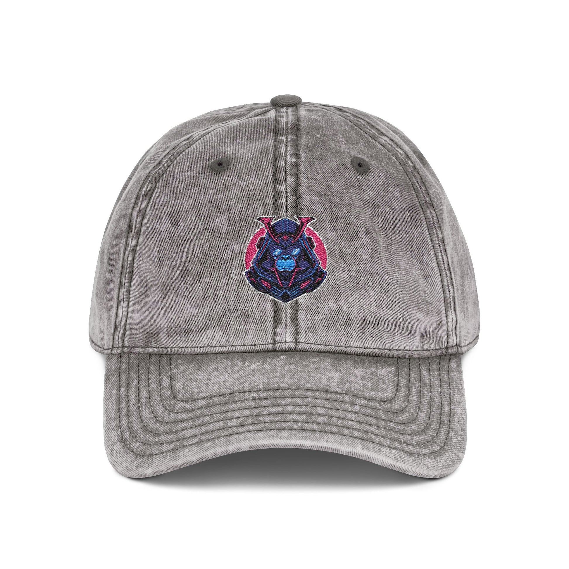 Vintage Embroidered Owl Dad Hat — Washed Gray Cap Hats Printify One size Charcoal Grey
