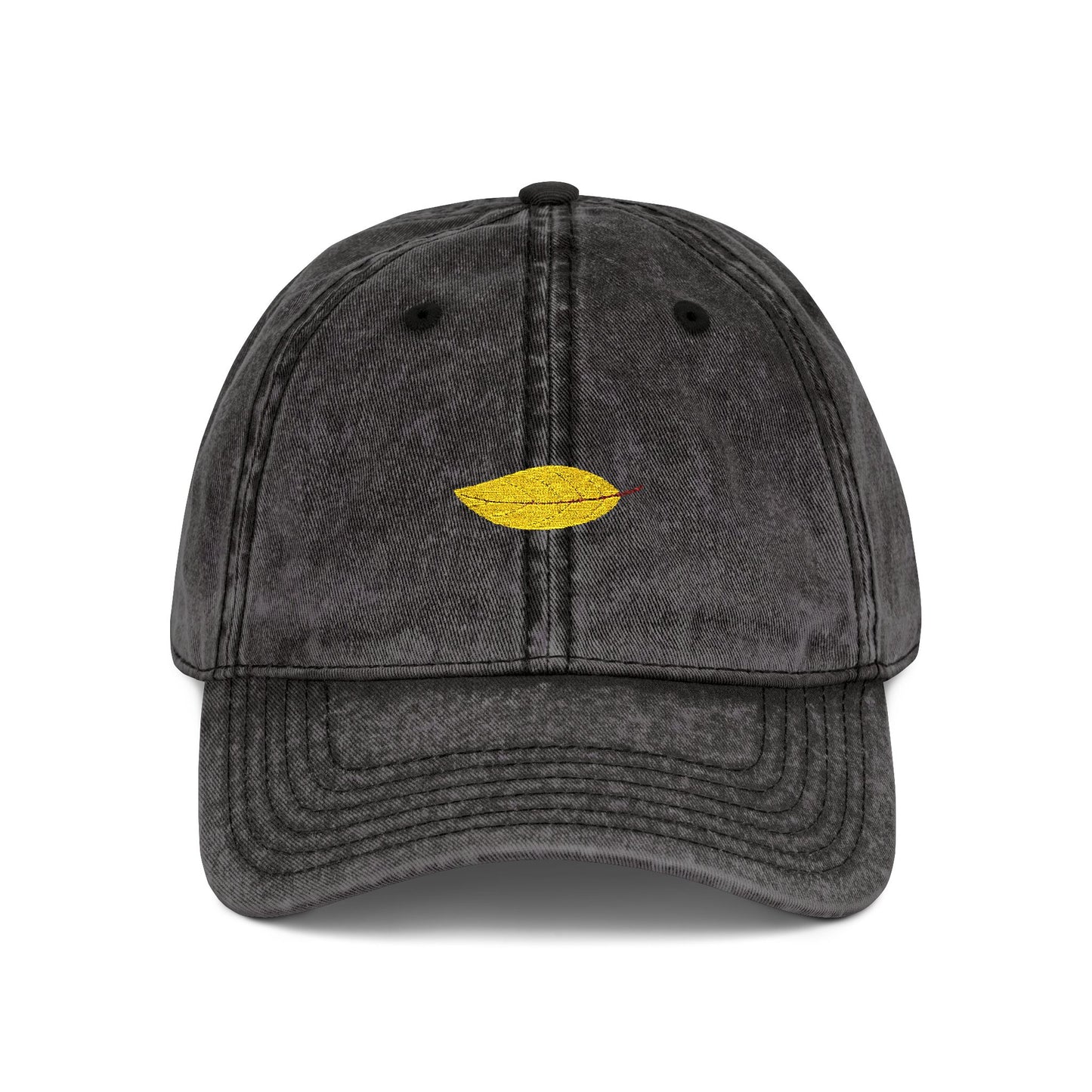 Embroidered Vintage Red Cap with Gold Lip Accent – Distressed Dad Hat Hats Printify One size Black