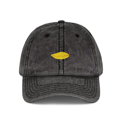 Embroidered Vintage Red Cap with Gold Lip Accent – Distressed Dad Hat Hats Printify One size Black