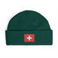 Swiss Cross Cuff Beanie — Embroidered Red Flag Patch Winter Hat Hats Printify